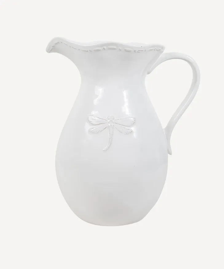 French Country - Dragonfly Stoneware White Jug (Large)