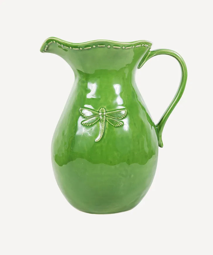 French Country - Dragonfly Stoneware Green Jug (Large)