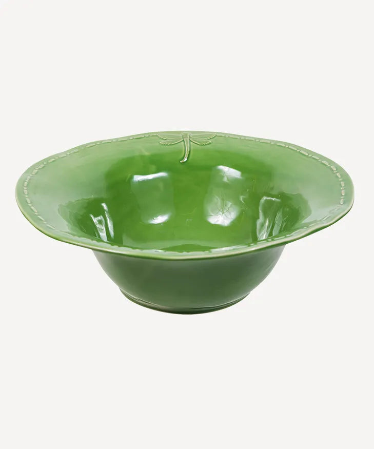 French Country - Dragonfly Stoneware Salad Bowl Large (Green)