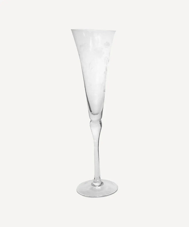 French Country - Floral Etched Champagne Glass Clear (Set of 4)