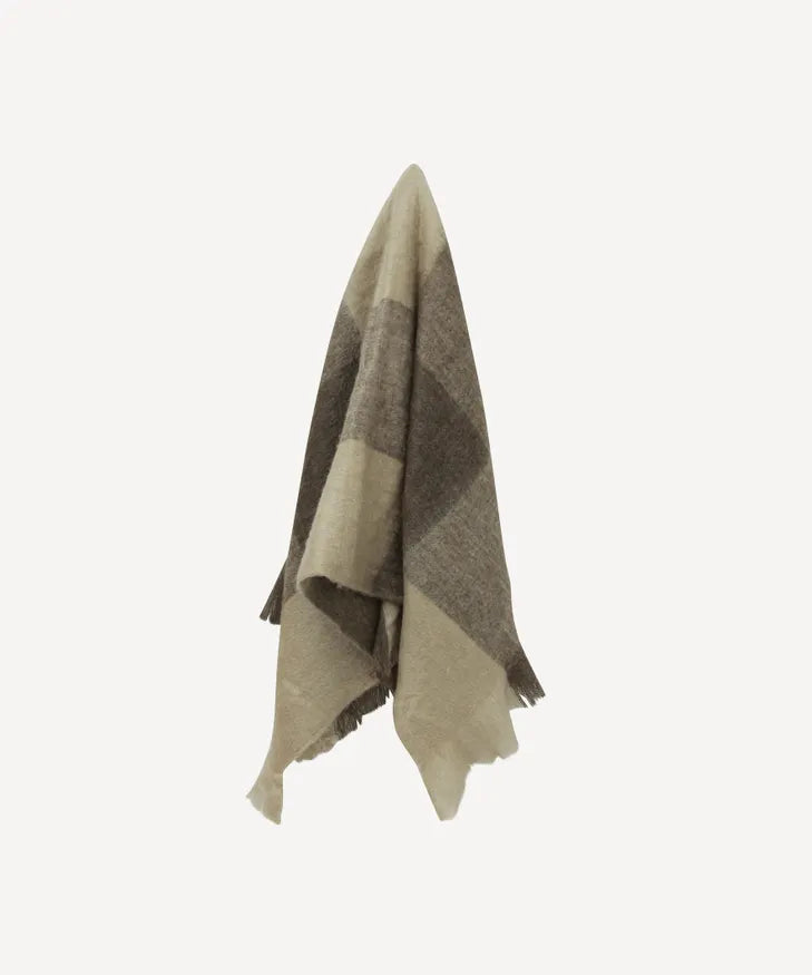 French Country - Plaid Fringe Throw (Beige Brown)