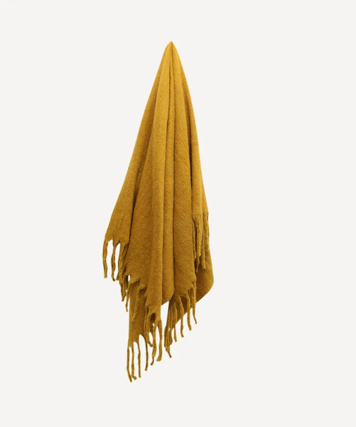 French Country - Solid Fringed Throw (Mustard)