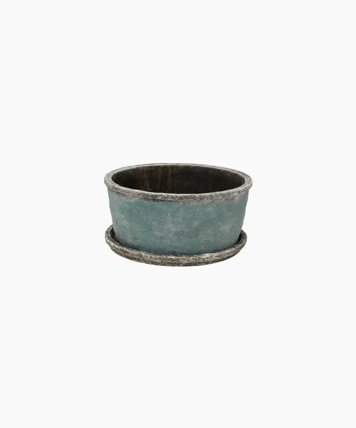 Wide Plant Pot & Saucer Large (Sea Blue)