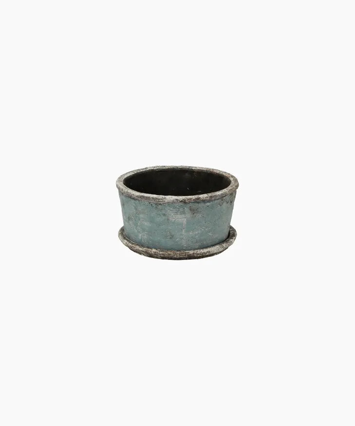 Wide Plant Pot & Saucer Small (Sea Blue)
