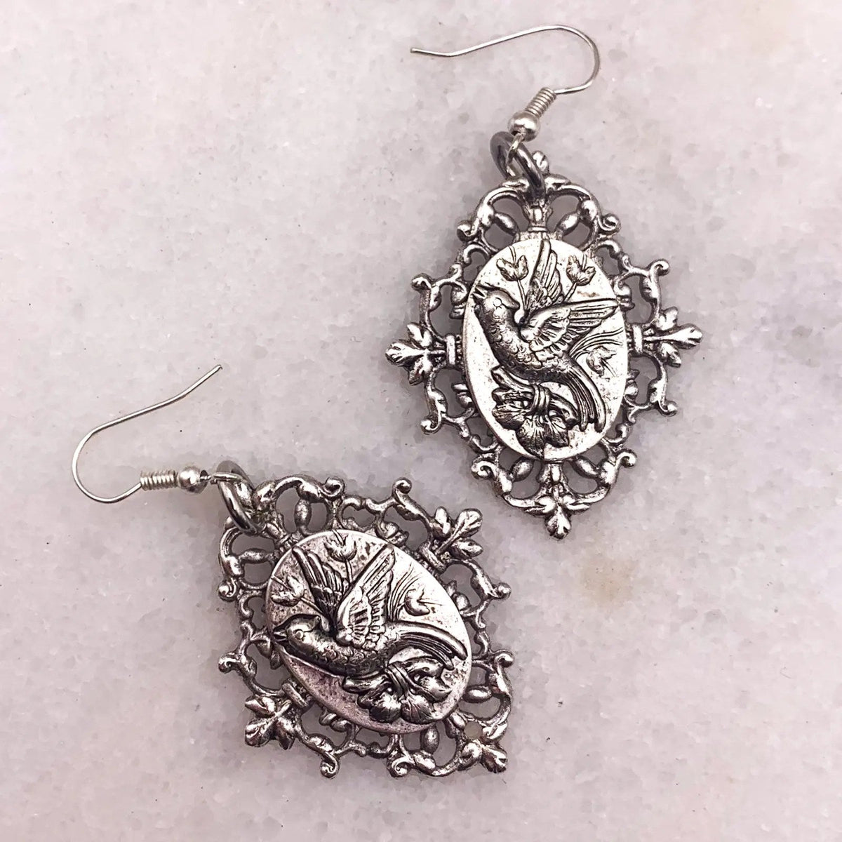 Ghost and Lola Sky Whisperer Earrings, carved bird cameo detail