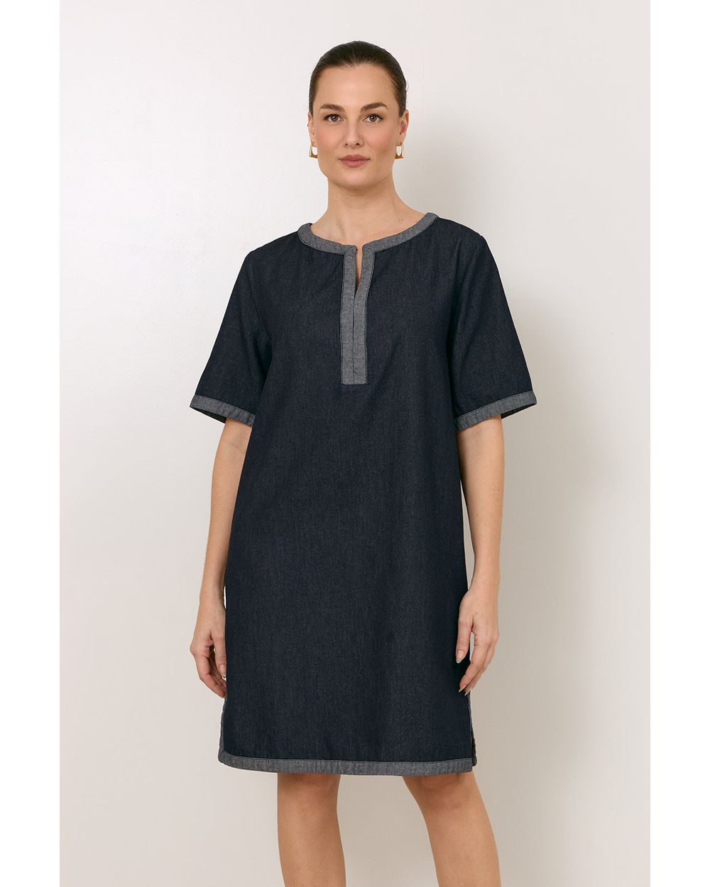 Adorne Sara Lightweight Denim Short Dress in Denim