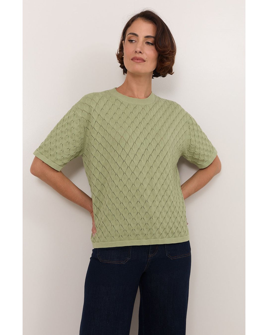 Adorne Bethany Textured Knit Top in Sage