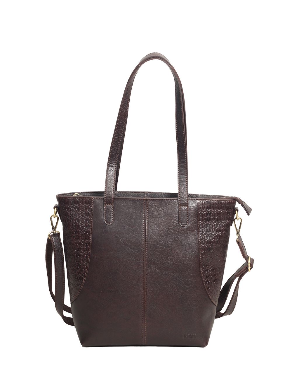 Baron Embossed Heritage Tote in Deep Brown leather