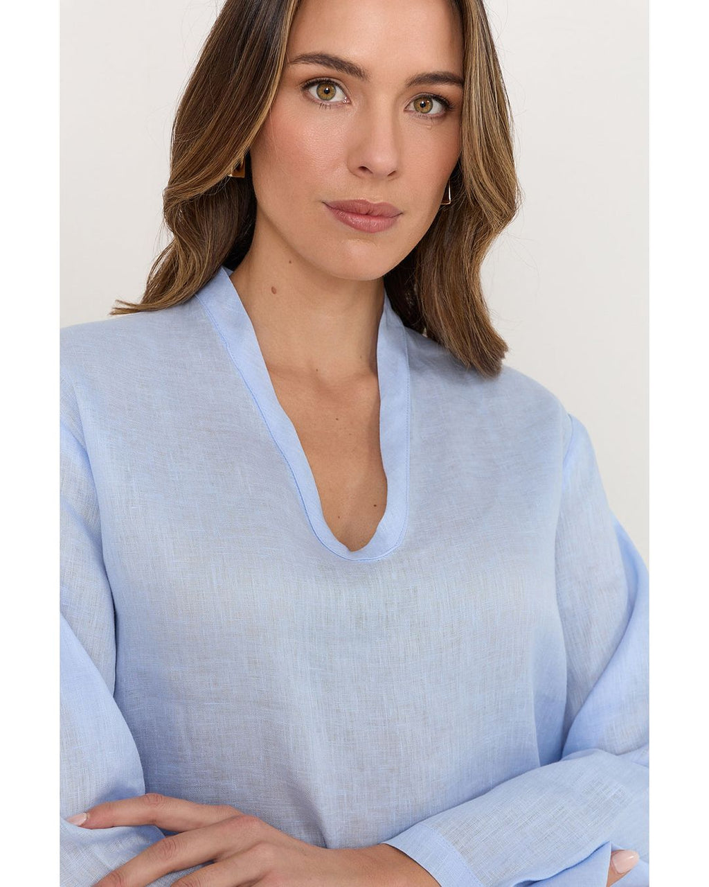 Adorne Luka Lightweight Linen Top in Light Blue