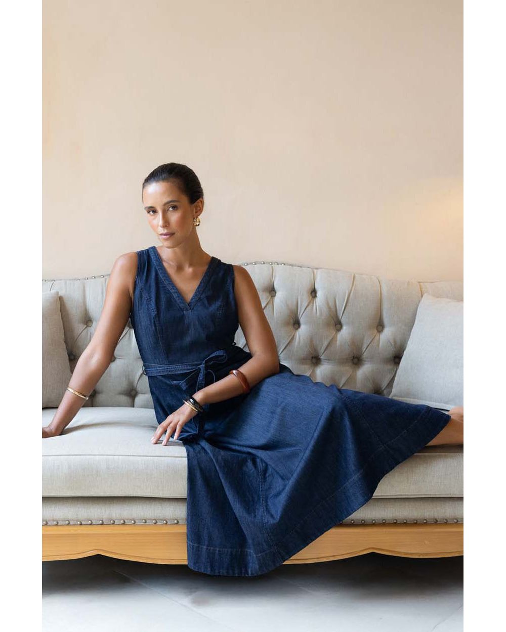 Humidity Ivy Denim Midi Dress in dark denim