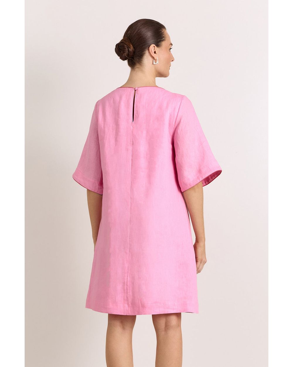 Adorne Clara Linen Short Dress in Pink