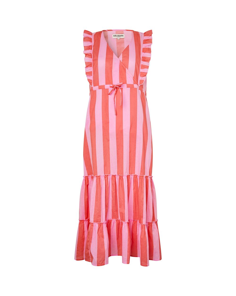 Lolly's Laundry Samo Midi Dress in Light Pink stripe, detail