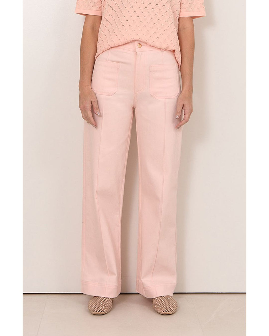 Adorne Rosalie Patch Pocket Denim Pant in Pink