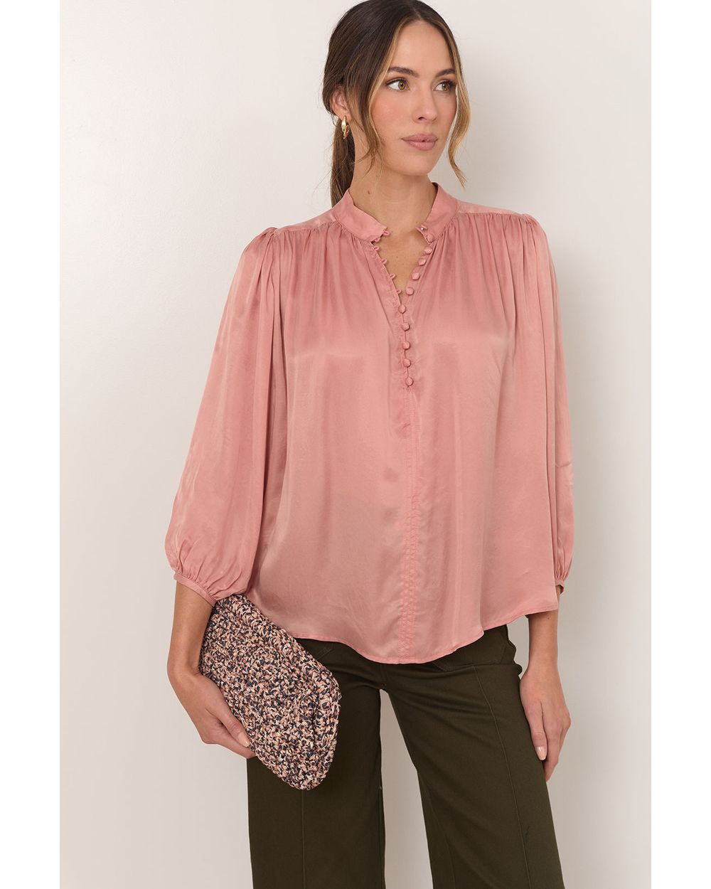 Adorne Tinsley Cupro Top in Rose