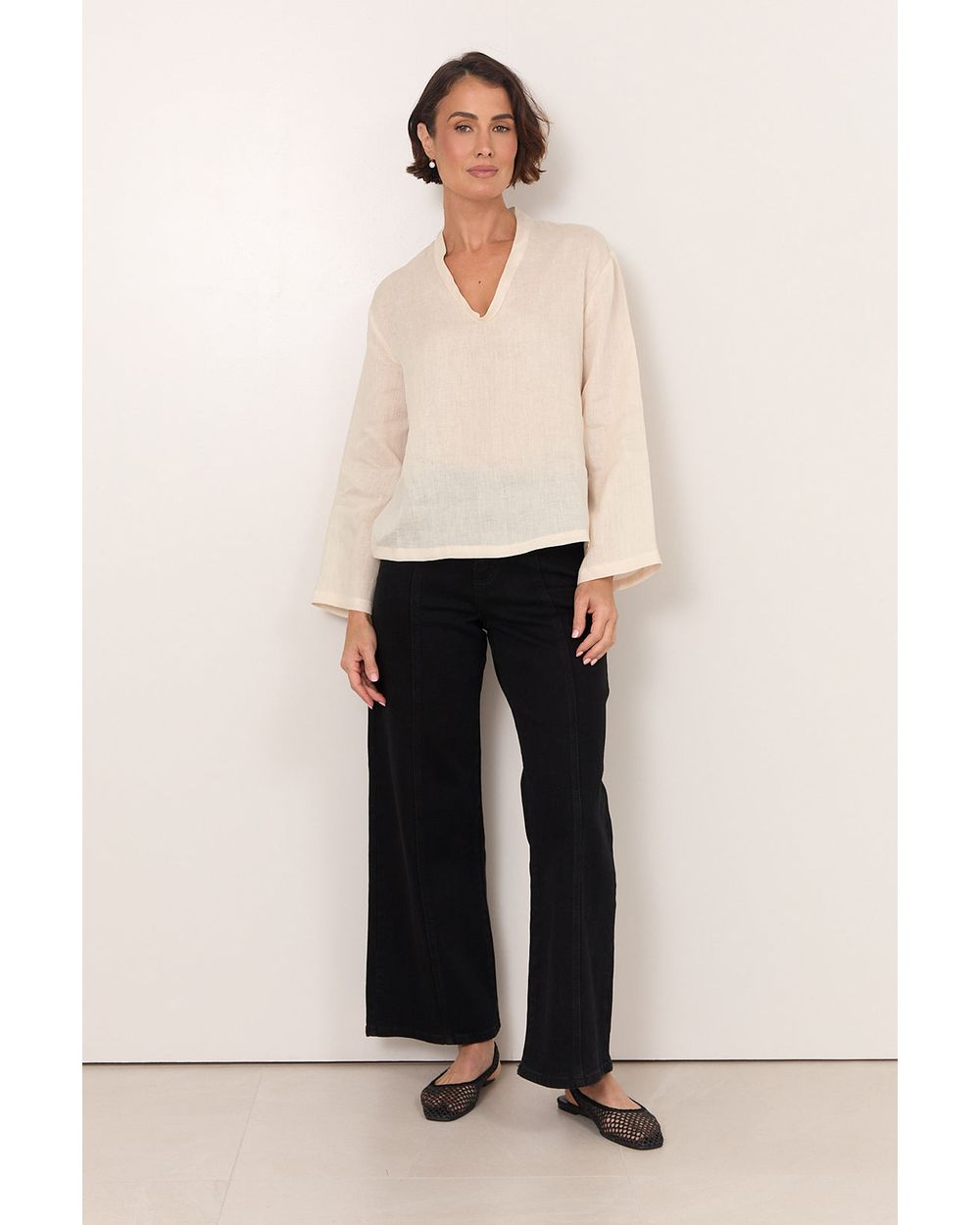 Adorne Luka Lightweight Linen Top in Cream