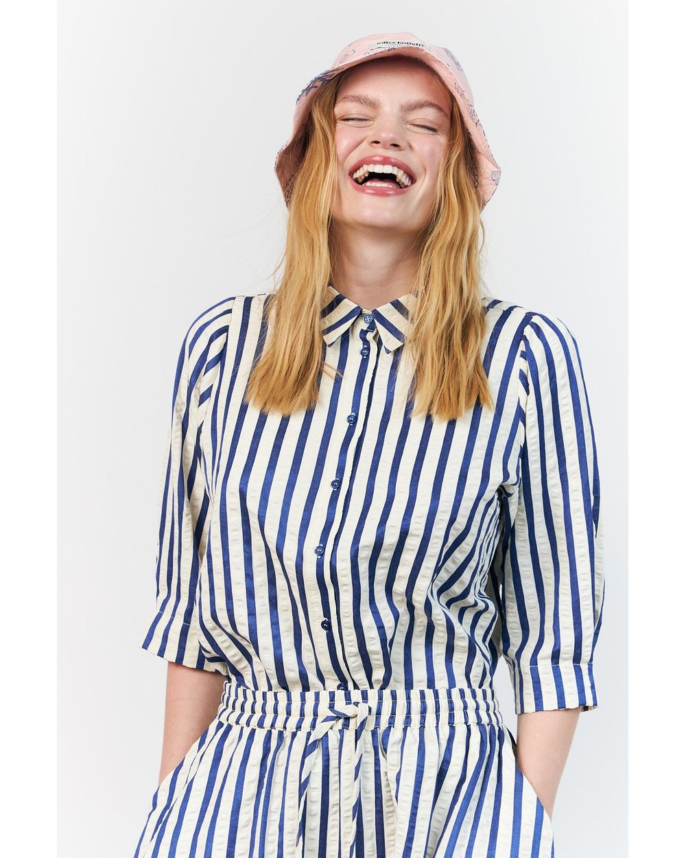 Lolly's Laundry Bono Shirt in Blue stripe, side
