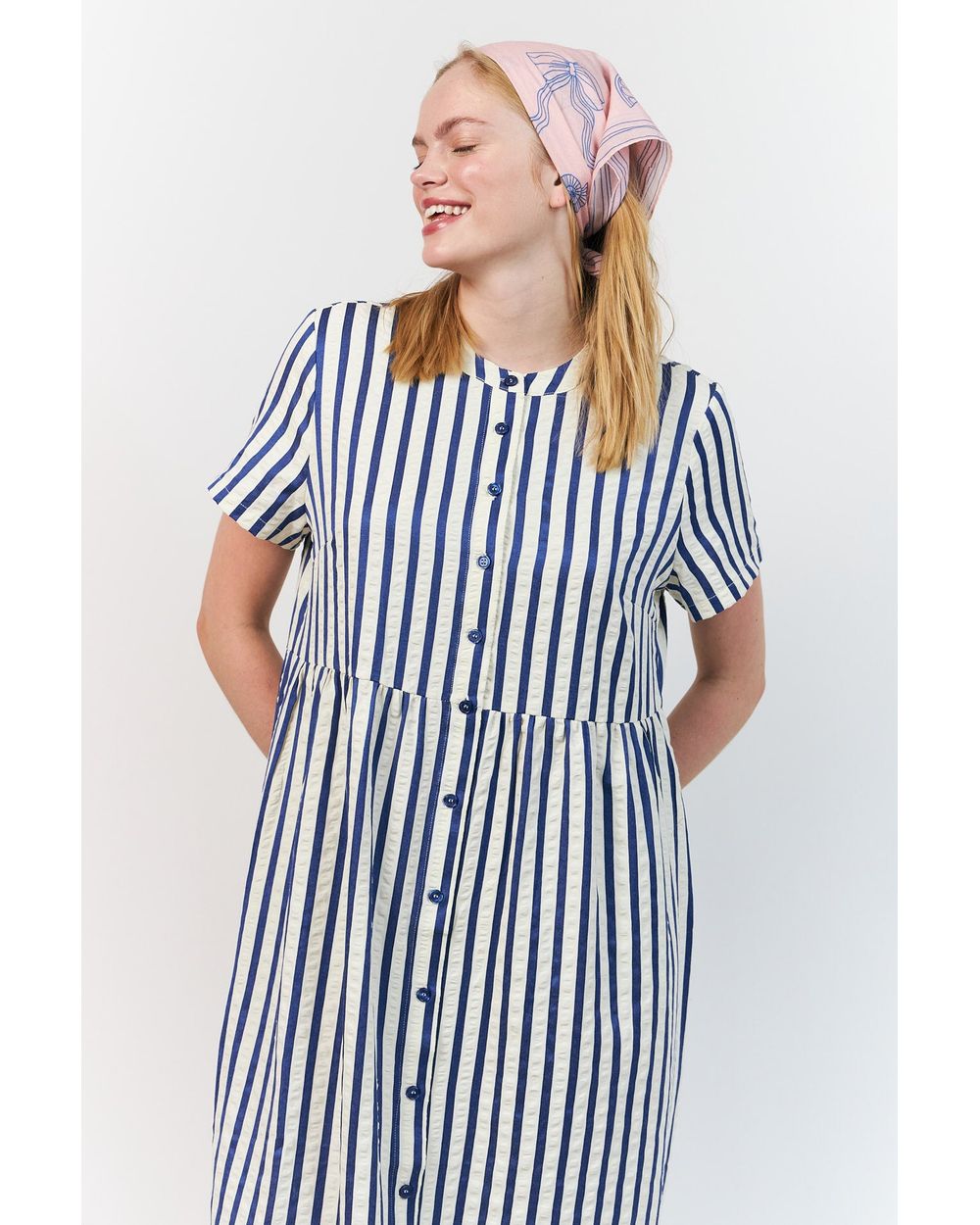 Lolly's Laundry Alya Maxi Dress in Blue stripe, side