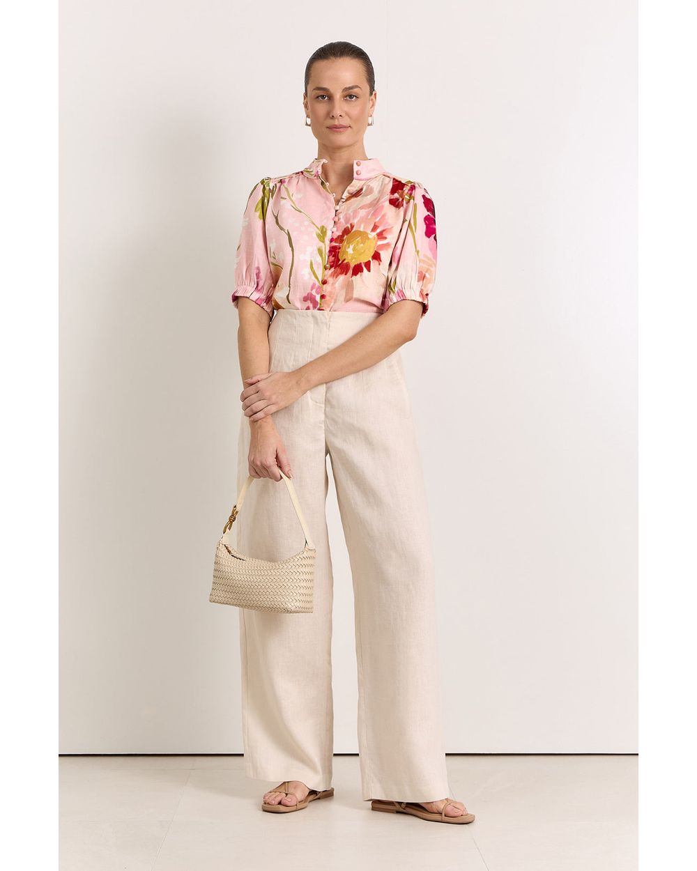 Adorne Lilian Linen Top in Cotswolds print, detail view