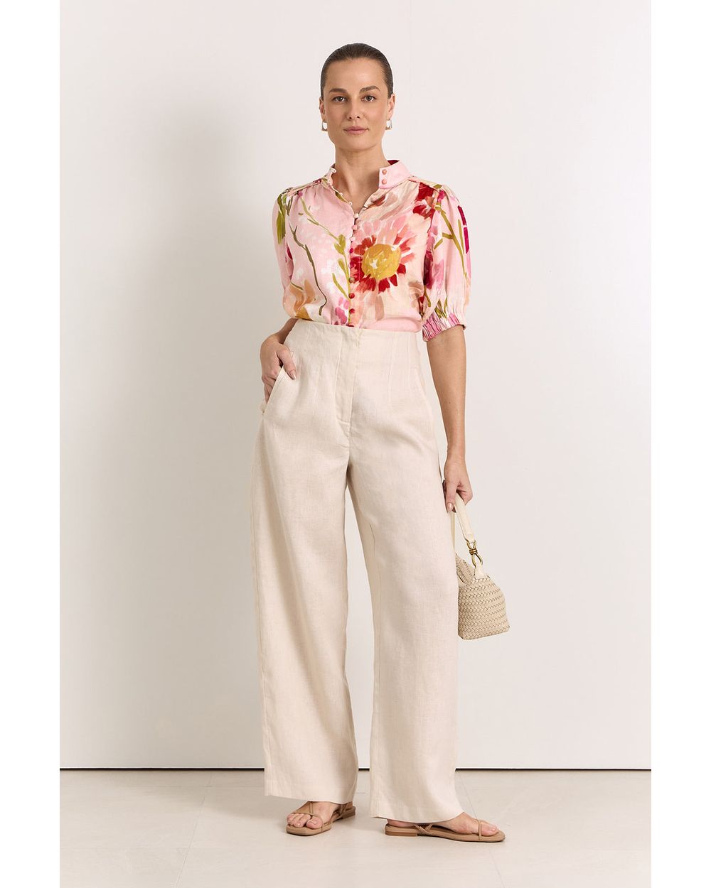 Adorne Lilian Linen Top in Cotswolds print, styled view