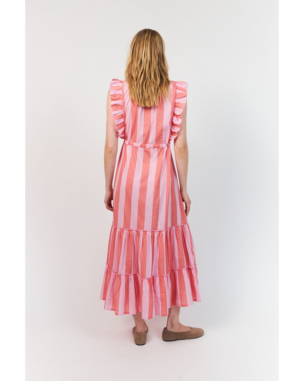 Lolly's Laundry Samo Midi Dress in Light Pink stripe, side