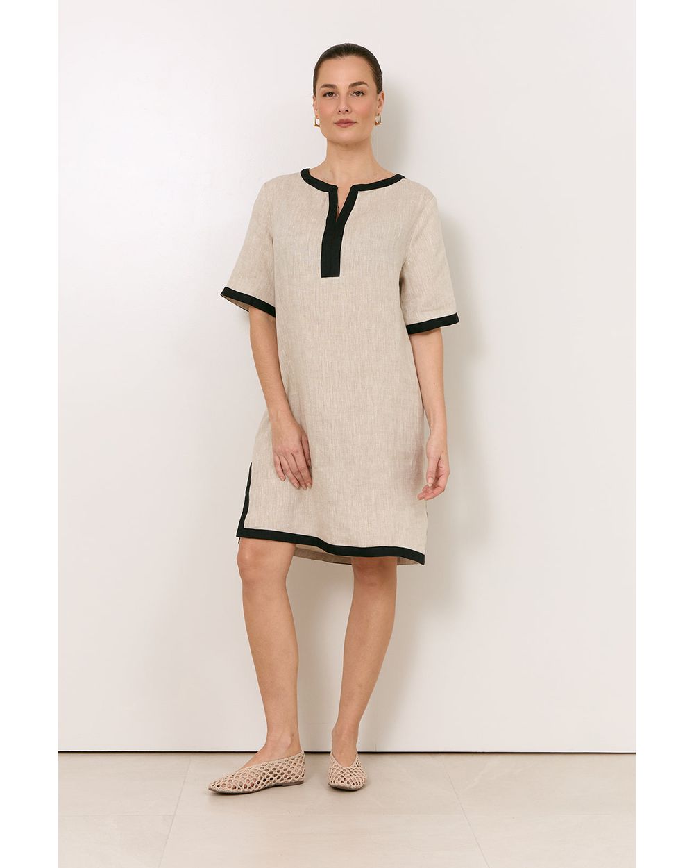 Adorne Sara Linen Short Dress in Natural