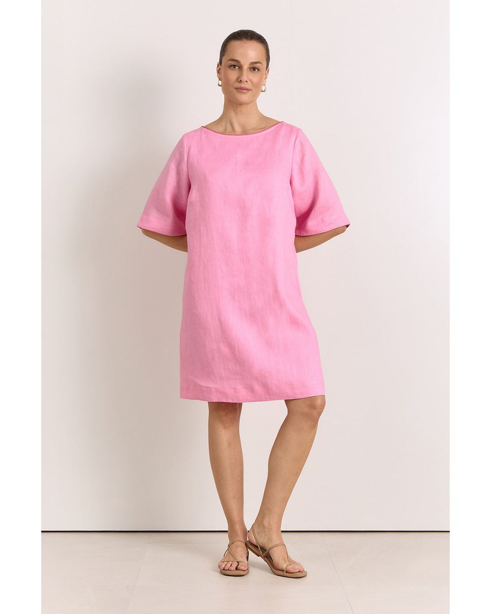 Adorne Clara Linen Short Dress in Pink
