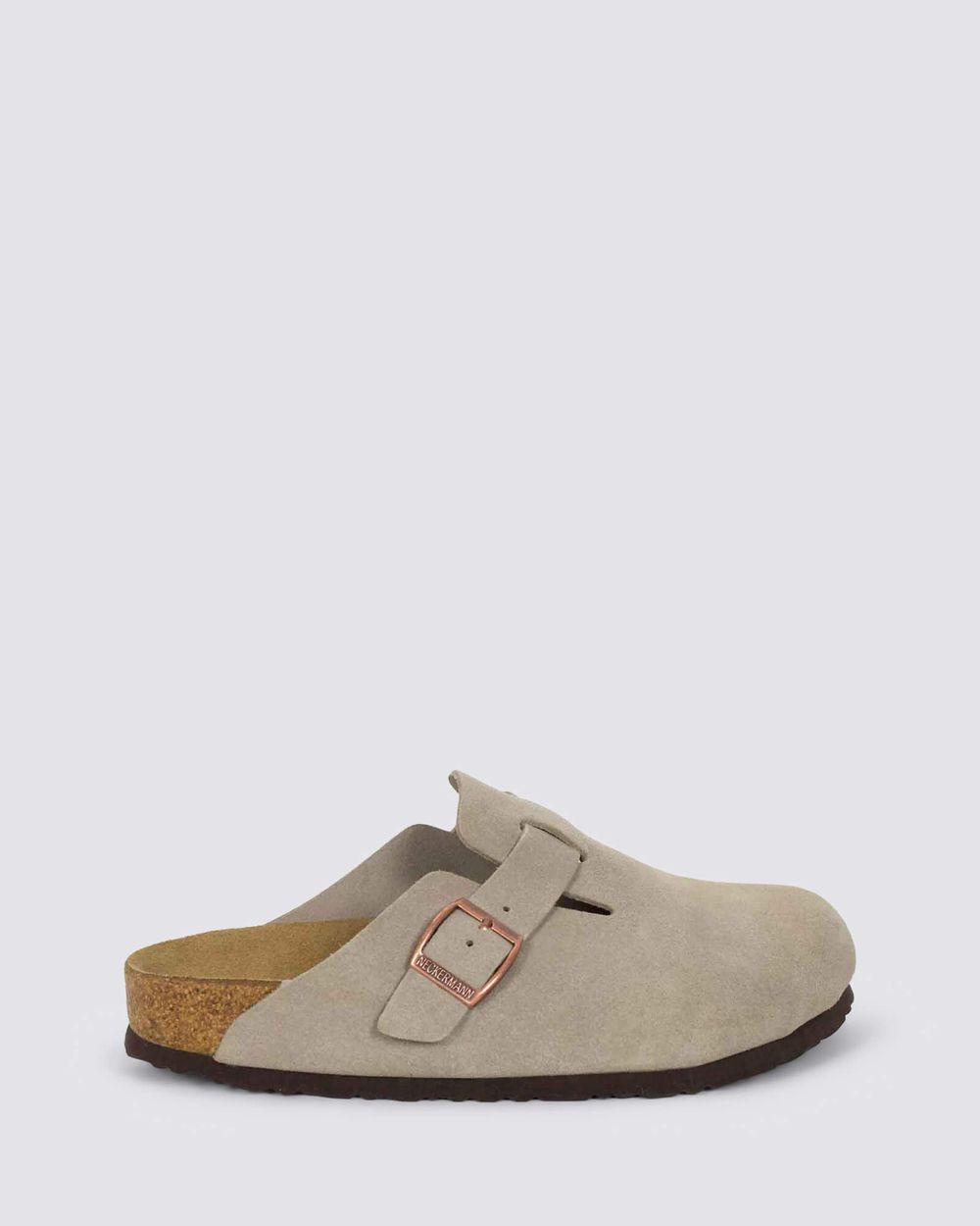 Neckermann closed toe cork footbed clog in natural suede