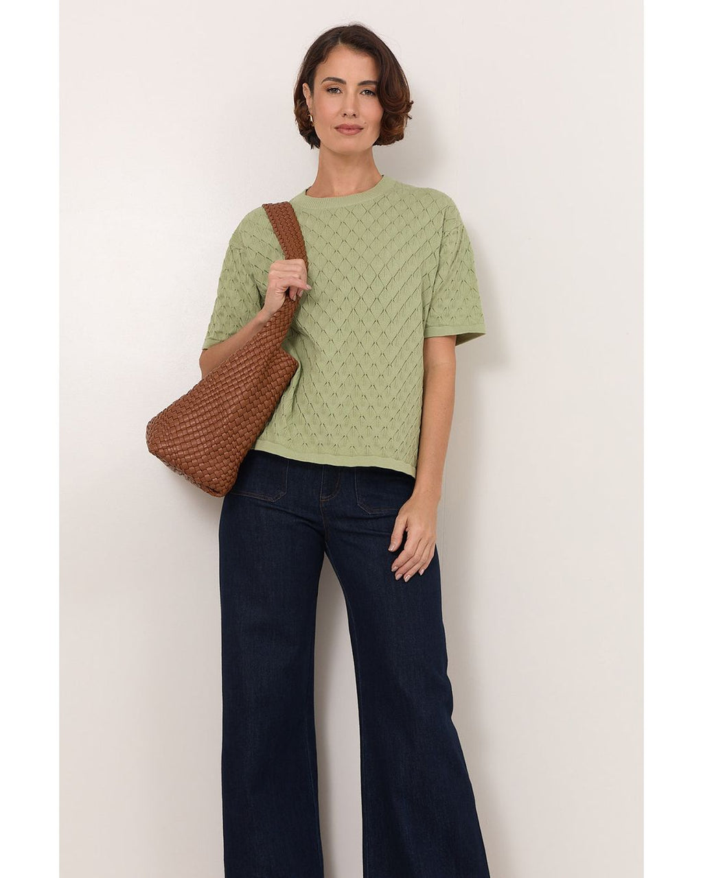 Adorne Bethany Textured Knit Top in Sage
