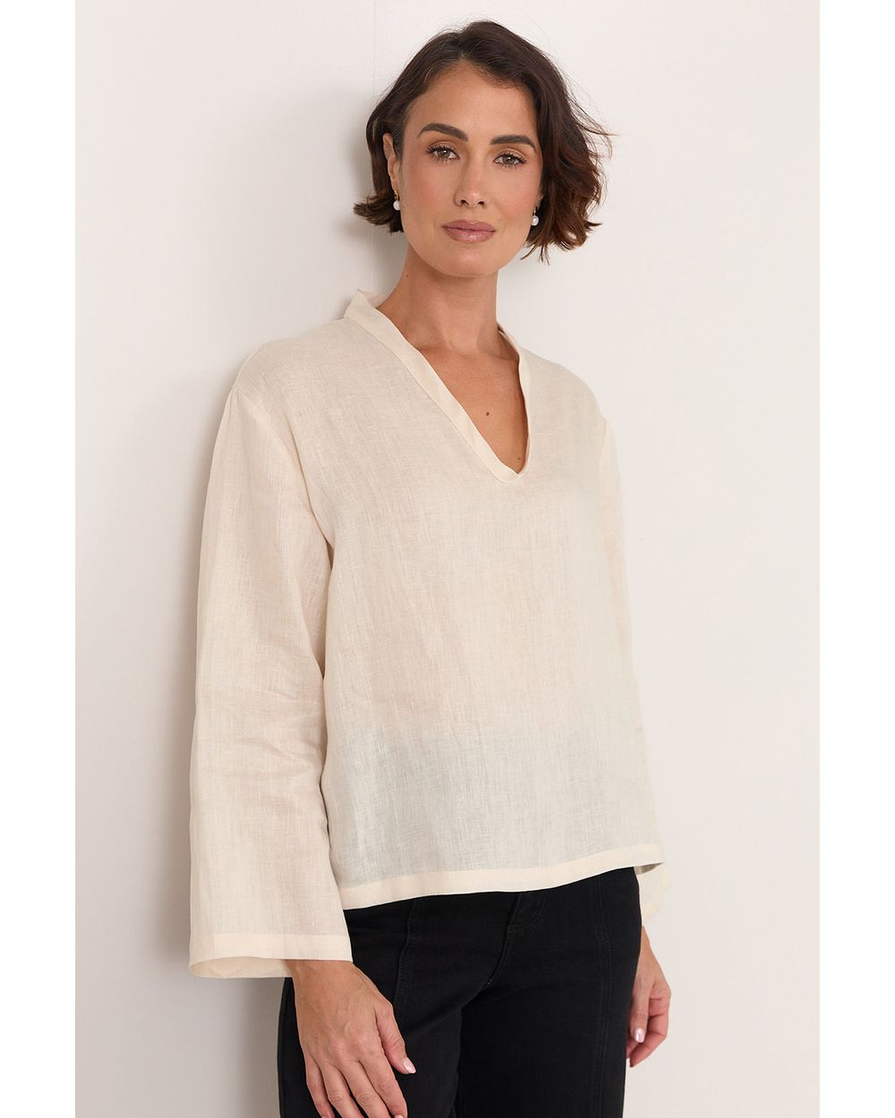 Adorne Luka Lightweight Linen Top in Cream
