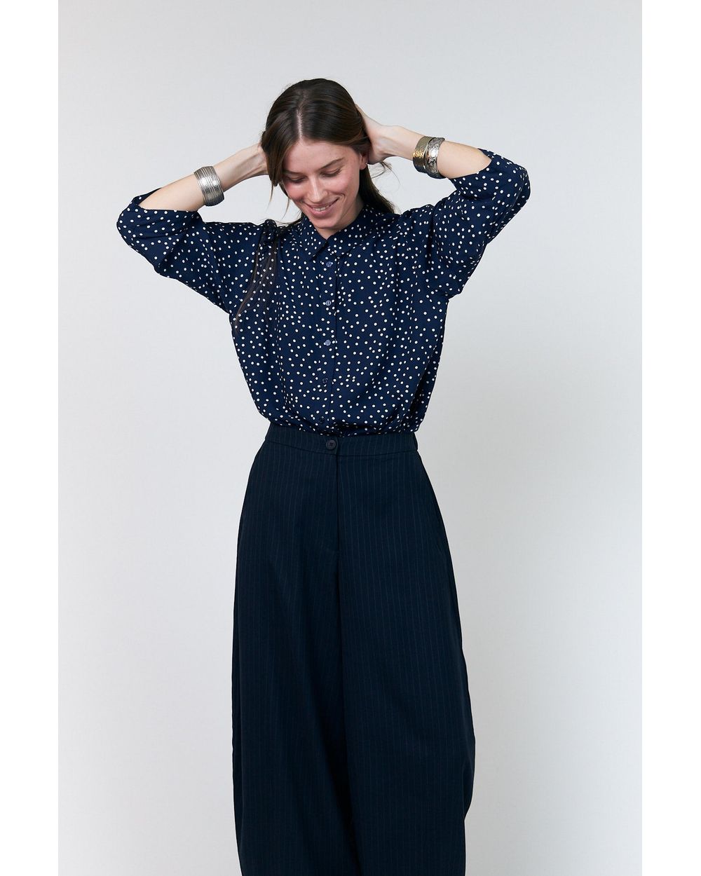 Lolly's Laundry Bono Shirt SS in Dark Navy polka dot