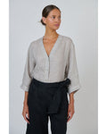 Naturals by O&J linen top in chai, front view