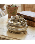 Camelia Large Round Trinket Box Pewter Finish