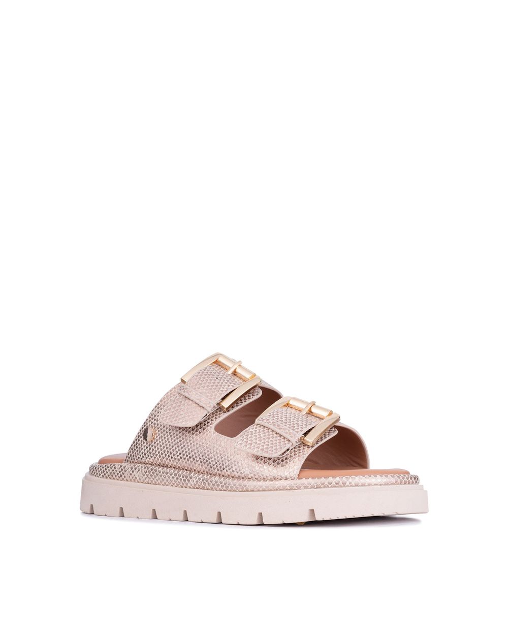 Los Cabos Toledo slide in beige lizard, side view