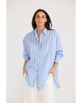 Brave + True Homestead Shirt in Light Blue Stripe, front view