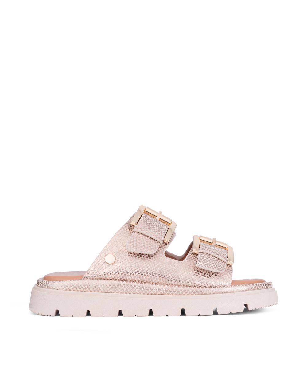 Los Cabos Toledo two strap slide in beige lizard