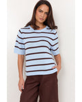 Adorne Kai Stripe Knit Top in Blue/Chocolate