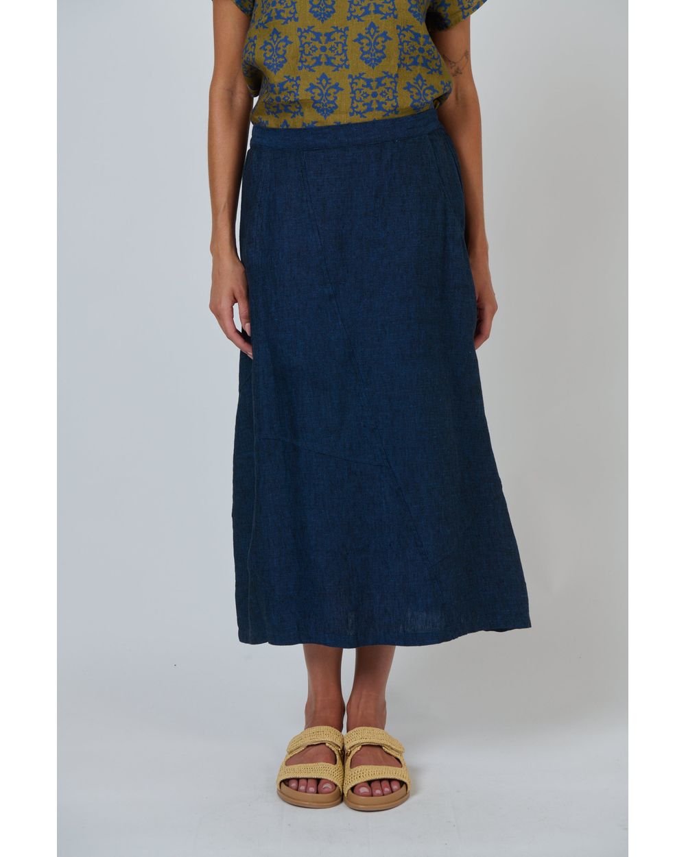 Naturals by O&J linen skirt in eclipse, front view