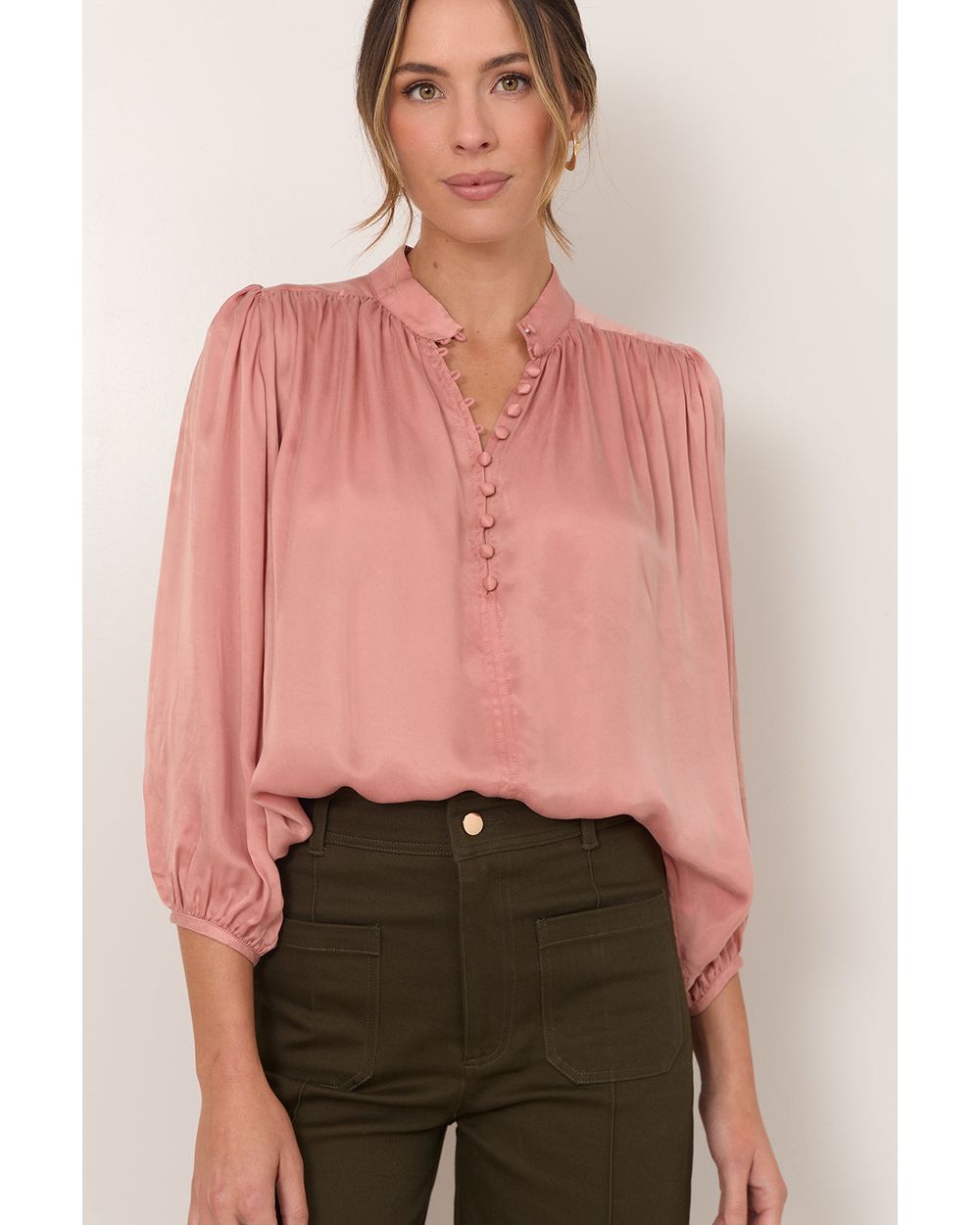 Adorne Tinsley Cupro Top in Rose