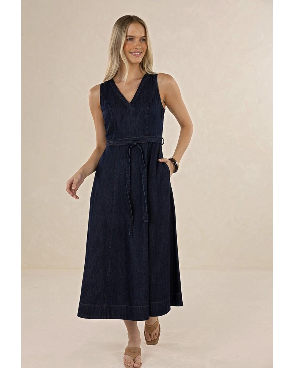 Humidity Ivy Denim Midi Dress in dark denim