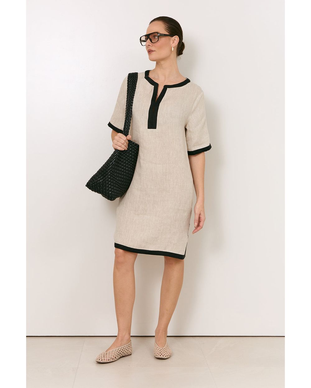 Adorne Sara Linen Short Dress in Natural