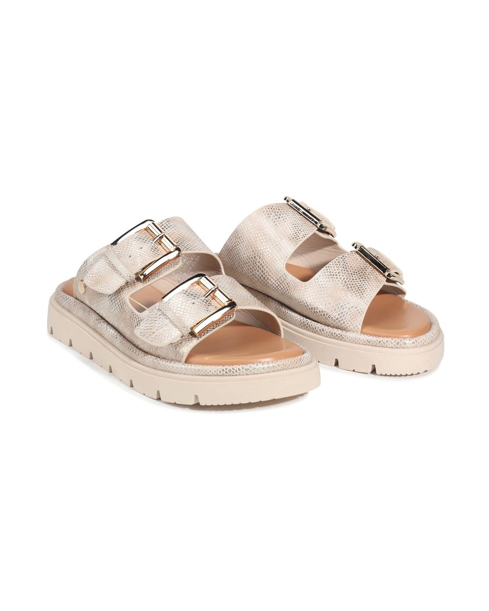 Los Cabos Toledo two strap slide in beige lizard