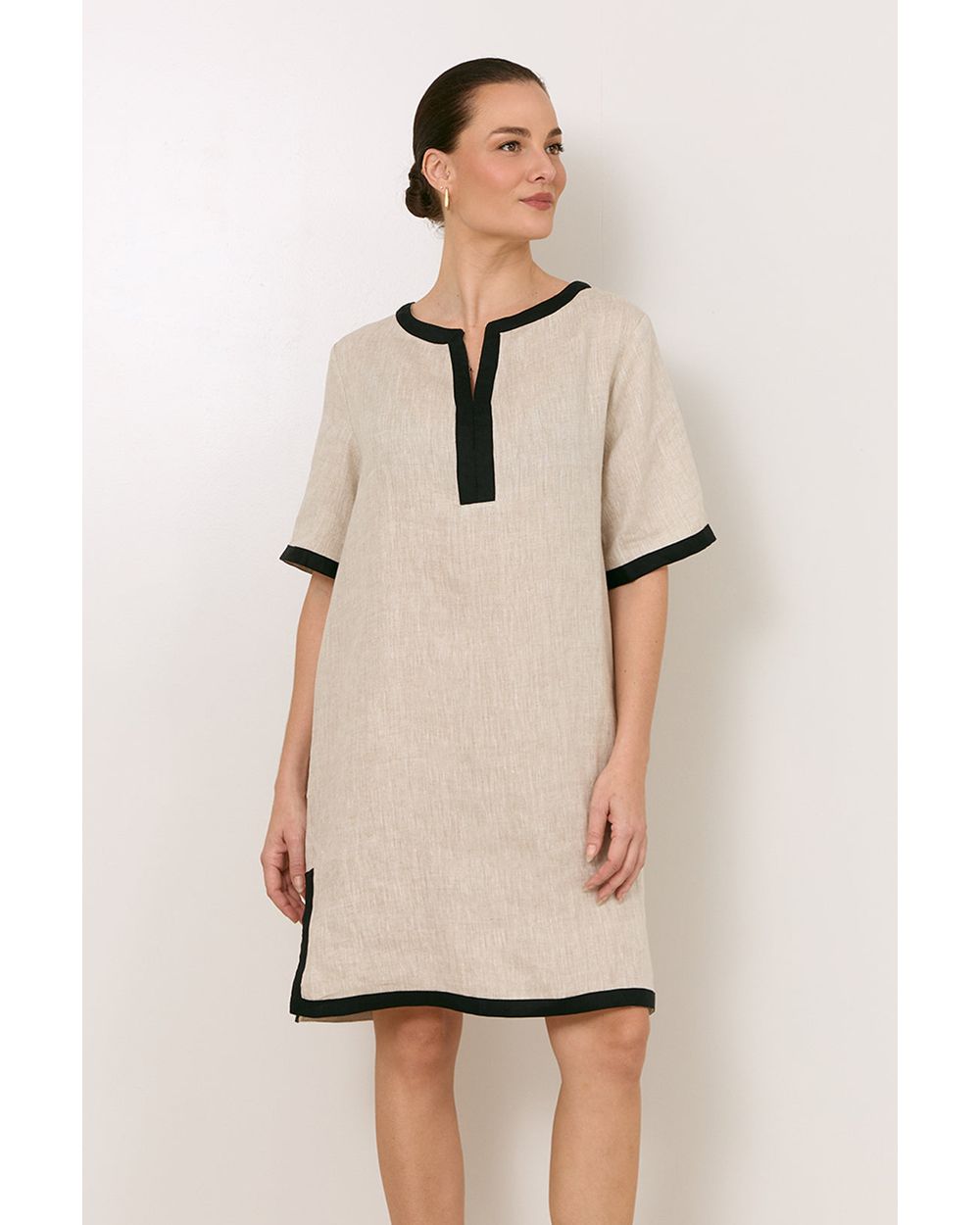 Adorne Sara Linen Short Dress in Natural