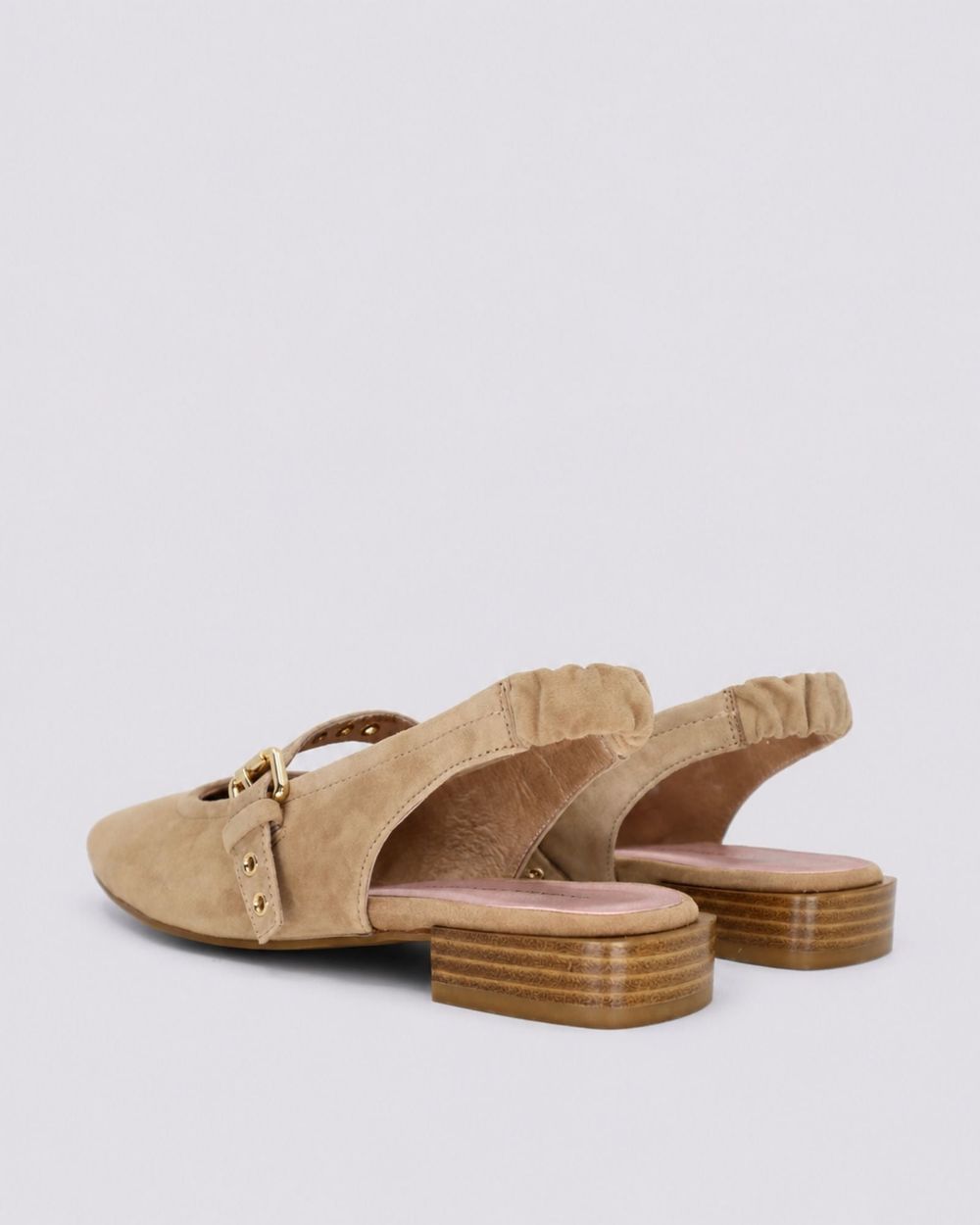 Tamara London Blast slingback flat in sand suede, back view