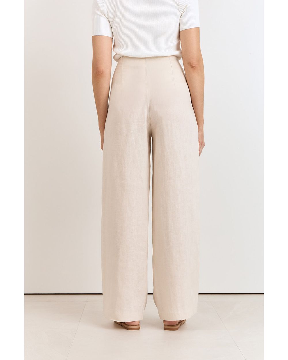 Adorne Tamsen Linen Pant in stone, front view