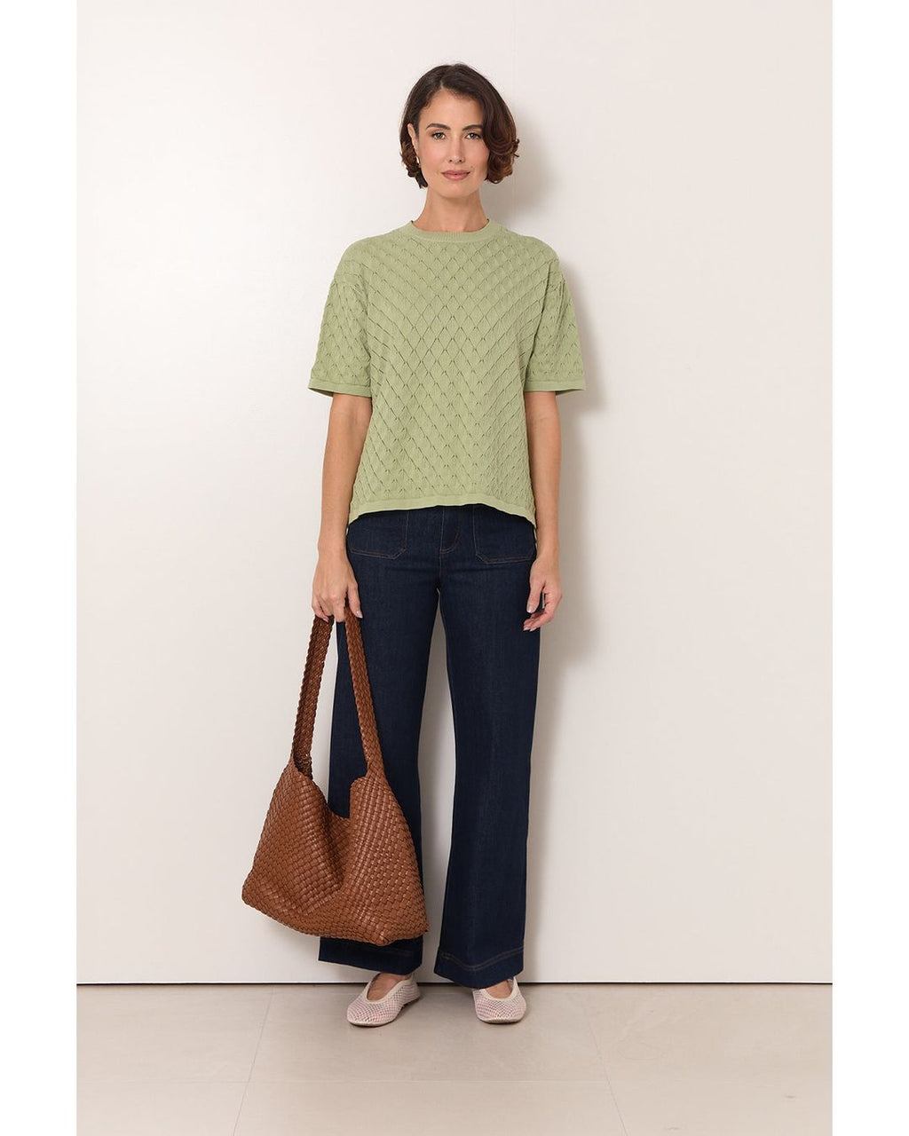 Adorne Bethany Textured Knit Top in Sage