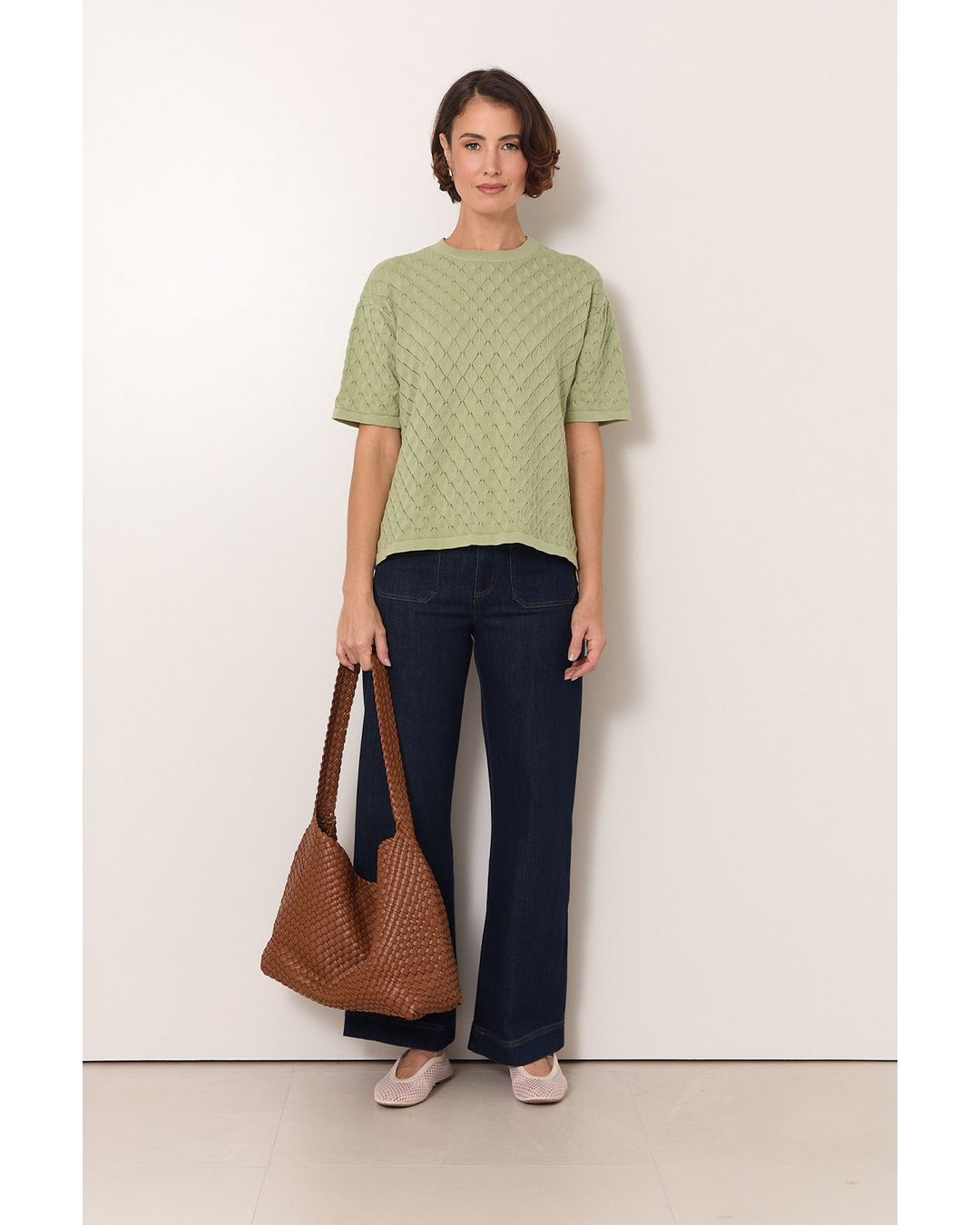 Adorne Bethany Textured Knit Top in Sage