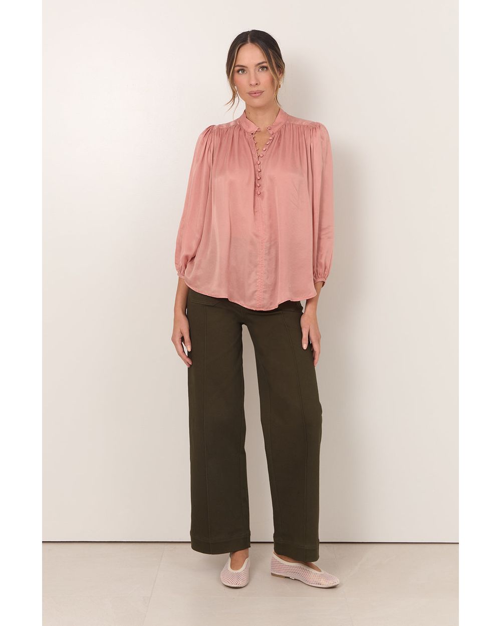 Adorne Tinsley Cupro Top in Rose