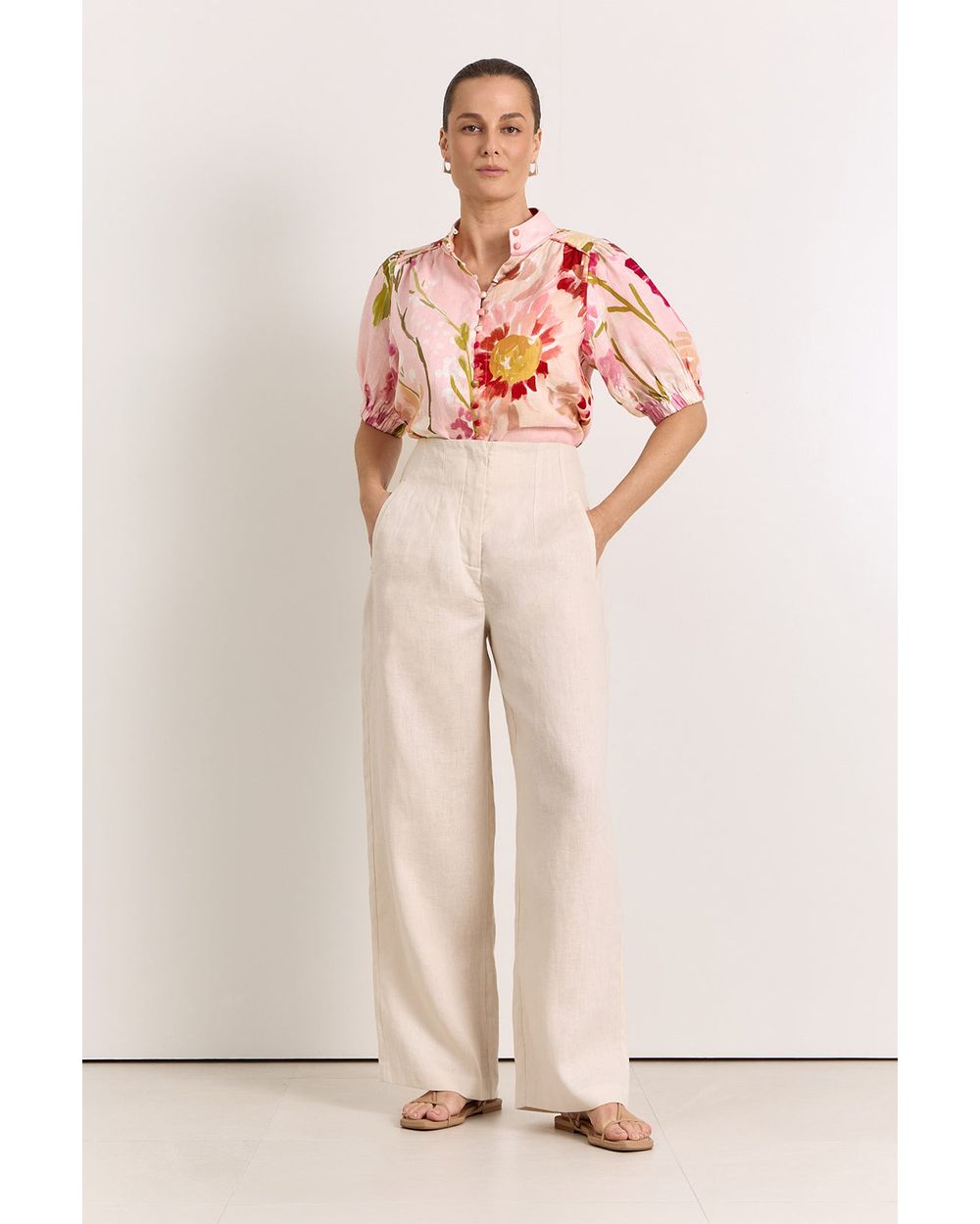 Adorne Lilian Linen Top in Cotswolds print, back view