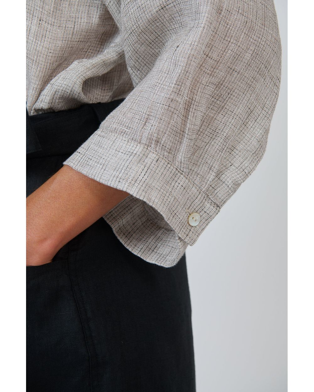 Naturals by O&J linen top in chai, back view