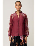 Maren Embroidered Cotton Silk Blouse (Garnet Orchid)